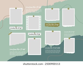 Pictures or photos frame collage, page grid layout abstract photo frames and digital photo wall template