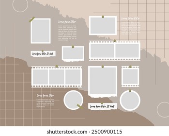 Pictures or photos frame collage, page grid layout abstract photo frames and digital photo wall template