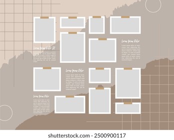 Pictures or photos frame collage, page grid layout abstract photo frames and digital photo wall template