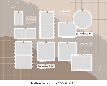 Pictures or photos frame collage, page grid layout abstract photo frames and digital photo wall template