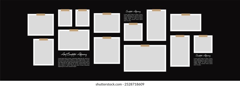 Pictures or photos frame collage, page grid layout abstract photo frames and digital photo wall template
