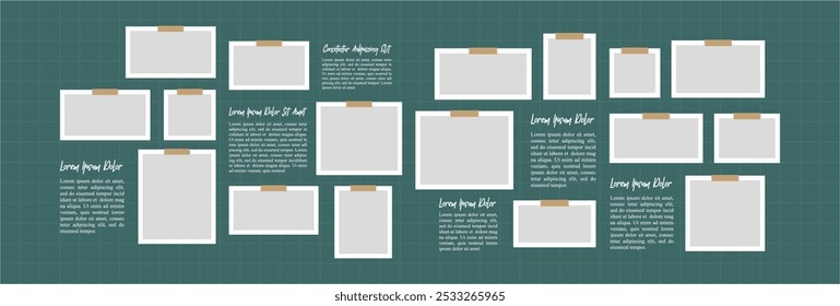 Pictures or photos frame collage, page grid layout abstract photo frames and digital photo wall template