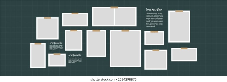 Pictures or photos frame collage, page grid layout abstract photo frames and digital photo wall template