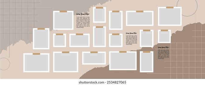 Pictures or photos frame collage, page grid layout abstract photo frames and digital photo wall template