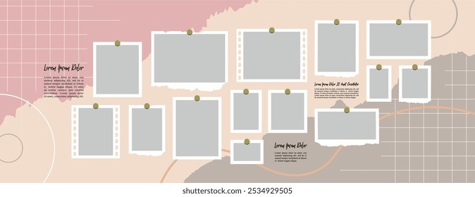 Pictures or photos frame collage, page grid layout abstract photo frames and digital photo wall template
