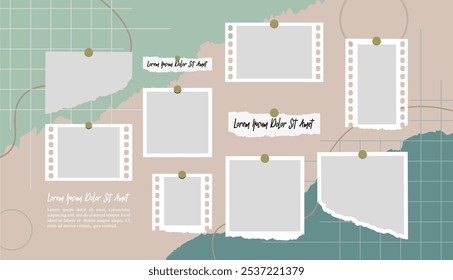 Pictures or photos frame collage, page grid layout abstract photo frames and digital photo wall template