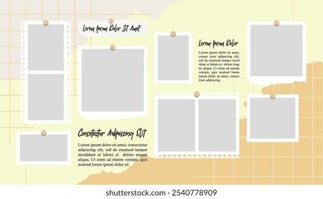 Pictures or photos frame collage, page grid layout abstract photo frames and digital photo wall template

