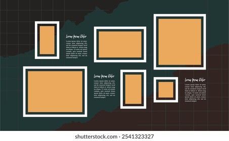 Pictures or photos frame collage, page grid layout abstract photo frames and digital photo wall template