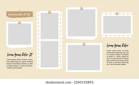 Pictures or photos frame collage, page grid layout abstract photo frames and digital photo wall template
