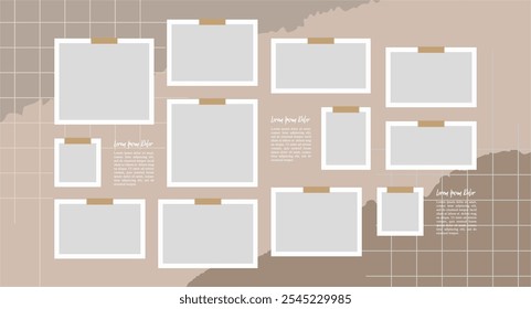 Pictures or photos frame collage, page grid layout abstract photo frames and digital photo wall template