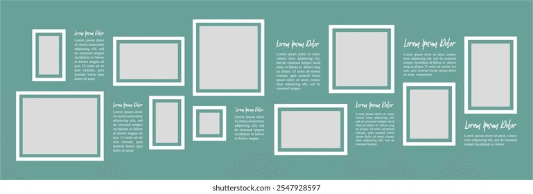 Pictures or photos frame collage, page grid layout abstract photo frames and digital photo wall template