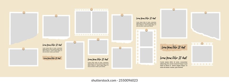 Pictures or photos frame collage, page grid layout abstract photo frames and digital photo wall template