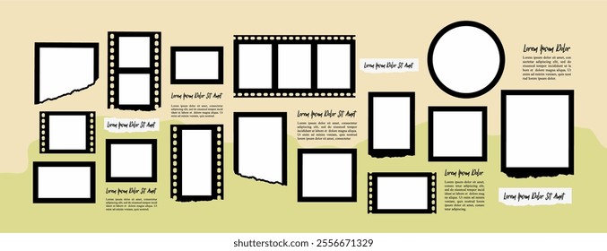 Pictures or photos frame collage, page grid layout abstract photo frames and digital photo wall template