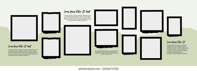 Pictures or photos frame collage, page grid layout abstract photo frames and digital photo wall template