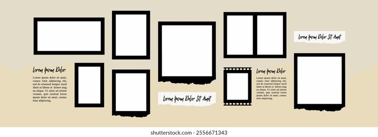 Pictures or photos frame collage, page grid layout abstract photo frames and digital photo wall template