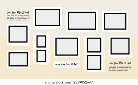 Pictures or photos frame collage, page grid layout abstract photo frames and digital photo wall template
