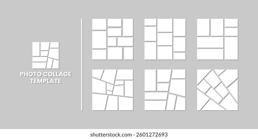 Pictures or photos frame collage. page grid layout abstract photo frames and digital photo wall template. Photo collage template. Moodboard layout.