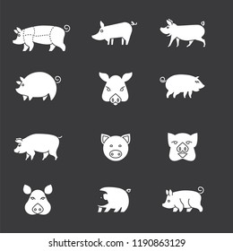 Pictures from pigs in a flat design style. Different images of piglets. Symbols of the year and horoscopes. Material for logos and postcards.