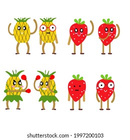 pictures of pineapple and strawberry characters with various expressions