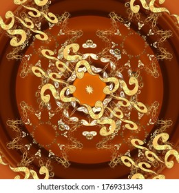 Pictures in red, yellow and brown colors. Seamless abstract background with cute elements. Fantasy illustration. Orient background. Orient vector classic vintage pattern.