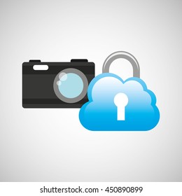 pictures in a security cloud technology icon, vector illustration