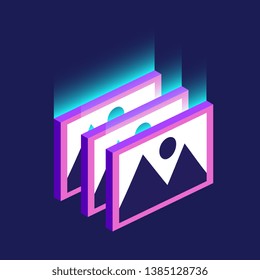 Pictures symbol neon isometric blurred vector digital image illustration