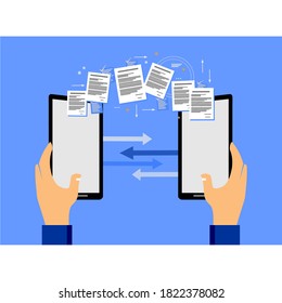 pictures of two smart phones held by hand and some paper