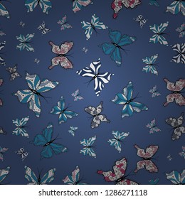 Pictures in white, black and blue colors. Beautiful butterfly vector pattern illustration design.