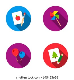 Pictures, a windmill, balloons. Tigers set collection icons in flat style vector symbol stock illustration web.