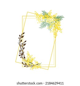 Picturesque graceful frame with flower, twig, leave. Decorated photo frame.
