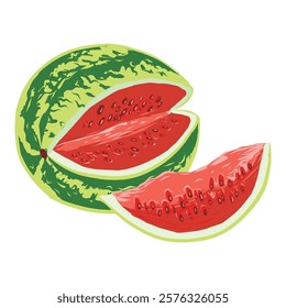 A picturesque illustration of a juicy watermelon. Template for various design concepts