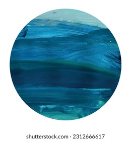 A picturesque image of the natural element of water Hand-drawn abstract blue background.  Round sign of fire. Four natural elements. Vector icon. Isolated element design on a white background