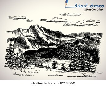 picturesque landscape - hand-drawn illustration