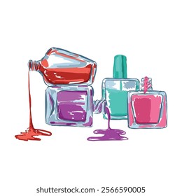 Picturesque, lush illustration of nail polishes. An expressive background for your shop window and for your branding