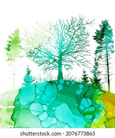 Picturesque nature. Trees in the forest. Vector illustration
