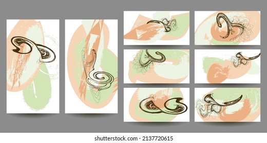 Picturesque patel restrained Elegant natural pastel muted pale calm tones card templates set. Collection of romantic invitations with abstraction
