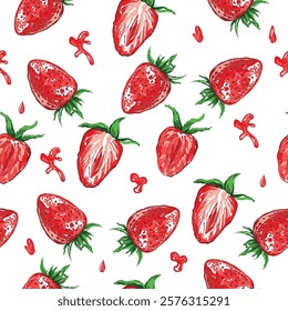 Picturesque pattern with juicy strawberry. Vector illustration