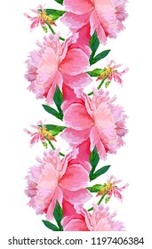 A picturesque peony flower. Seamless pattern. Artistic drawing in vector, not autotrace.