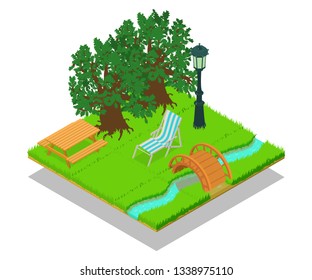 Picturesque place concept banner. Isometric banner of picturesque place vector concept for web, giftcard and postcard