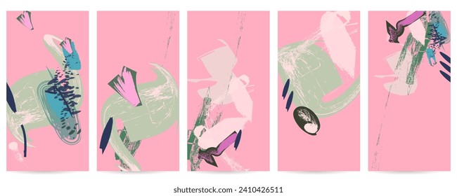 Picturesque in the style of impasto strokes Simple comfortable paint brush soothing pastel muted pale calm tones card templates set. Collection of romantic invitations