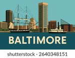 A picturesque view from Baltimore’s Inner Harbor, with historic ships docked against the backdrop of the city’s skyline, reflecting both the past and present of this vibrant waterfront.