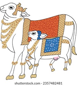 picwai indian traditional cow vector.