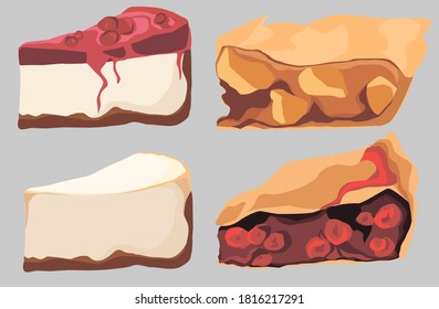 Pie con manzana y cereza y tarta de queso con bayas