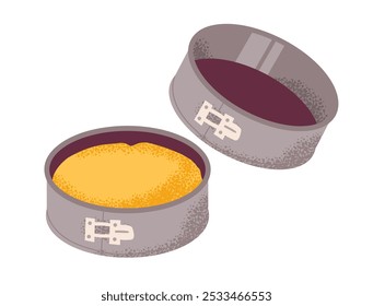 Pie baking dish. Cake tray. Kitchen baking tool. Flat illustration.