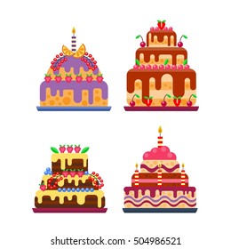 Pie for birthday isolated cake vector