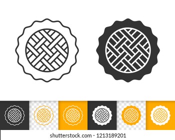 Pie black linear and silhouette icons. Thin line fruit tart sign. Sweet Dessert outline pictogram isolated on white color, transparent backdrop. Vector Icon shape. Bake cheescake simple symbol closeup