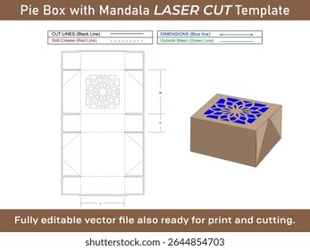 Pie Box Dieline Template with Mandala Pattern Laser Cut