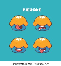 pie cake cartoon. vector illustration of food. with different mouth expressions. cute cartoon