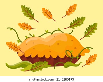 pie cake vector with leaves