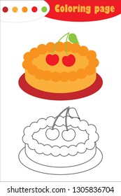 Pie in cartoon style, coloring page, education paper game for the development of children, kids preschool activity, printable worksheet, vector illustration